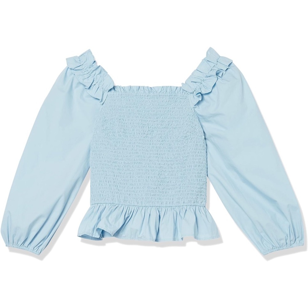 The Drop Women's Marisol Long-Sleeve Ruffle Smocked Top..size S..sky blue..(NWT)